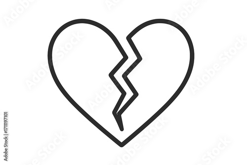 Broken heart icon symbol of heartbreak, lost love, and sadness. Vector outline concept of divorce, relationship crisis, and separation. Sad emotional pain illustration.