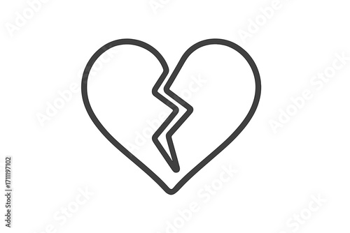 Broken heart outline icon for web design, apps, and print. Vector illustration of heartbreak, divorce, and sadness. Symbol of lost love, relationship problems, and emotional pain.