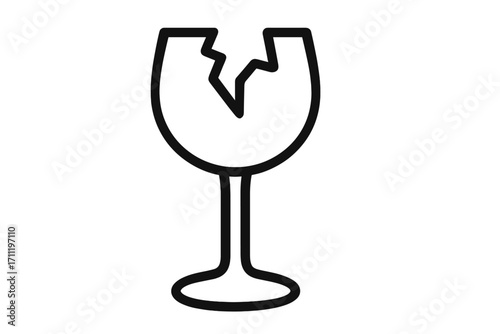 Fragile symbol with broken wine glass. Vector icon for packaging, shipping, and logistics. Warning sign for delicate items. Handle with care concept. Black and white outline.