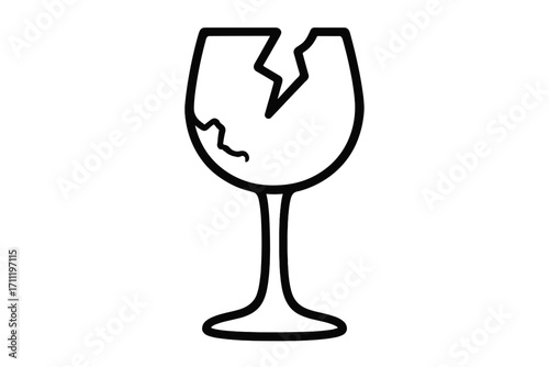 Fragile symbol with a broken wine glass icon. Handle with care warning sign for logistics and shipping. Damaged cargo vector. Cracked glassware concept for delivery service.