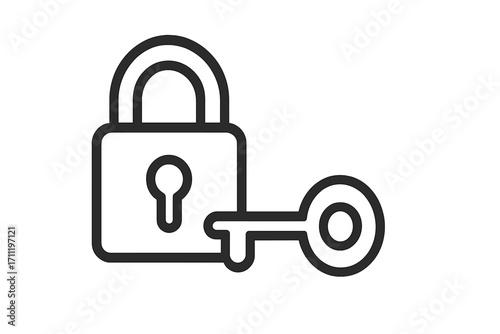 Lock and key line icon for web and graphic design. Security, safety, and privacy concept. Vector pictogram for unlocking, access, password protection, and finding a solution.