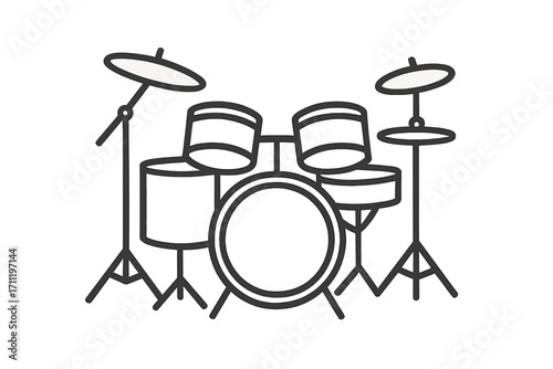 Drum kit line icon vector. Percussion musical instrument symbol. Simple outline illustration for rock band, concert, sound, beat, rhythm, jazz music, festival, studio.