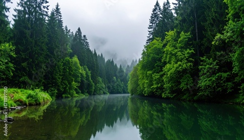 Wallpaper Mural Serene Mountain River Reflecting Lush Forest Canopy Torontodigital.ca