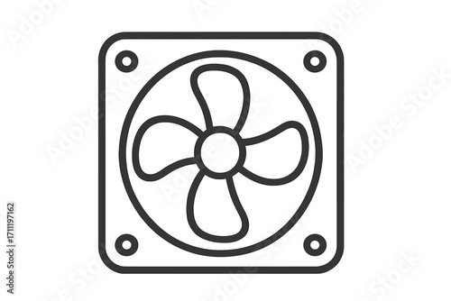 Computer fan icon, PC hardware cooler symbol. Cooling system for computer case, ventilator. Technology outline sign. Simple line art vector illustration for web and app design.