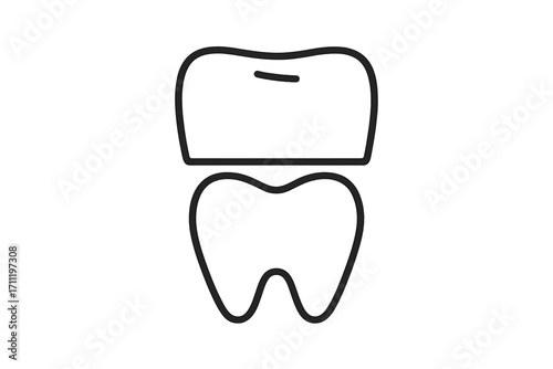 Dental crown line icon. Tooth restoration and implant procedure concept. Dentistry, oral hygiene and health care symbol. Minimalist vector illustration for stomatology clinic.