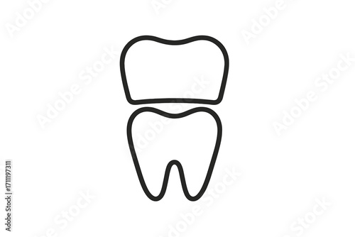 Dental crown line icon. Tooth cap procedure. Dentistry concept. Oral health care. Stomatology symbol. Dental restoration, implantation, prosthetics. Tooth treatment vector pictogram.
