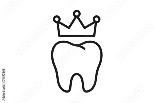 Dental crown logo concept. Tooth with a crown icon. Metaphor for premium quality dentistry. Royal tooth symbol for a dentist clinic. Oral care, hygiene, stomatology vector.