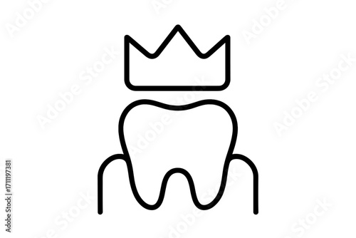 Dental crown icon. Tooth with crown symbol for dentistry, stomatology clinic logo. Linear vector illustration for dental care, treatment, implant, and prosthesis. Minimalist outline.