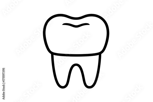 Tooth icon vector. Dental crown and root outline. Simple molar line art logo for dentist clinic. Dentistry, oral care, and hygiene symbol. Stomatology illustration.