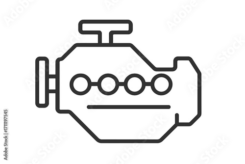 Car engine motor icon in a minimalist linear outline style. Automotive part symbol for vehicle repair service or mechanic. Simple vector graphic for web or app design.