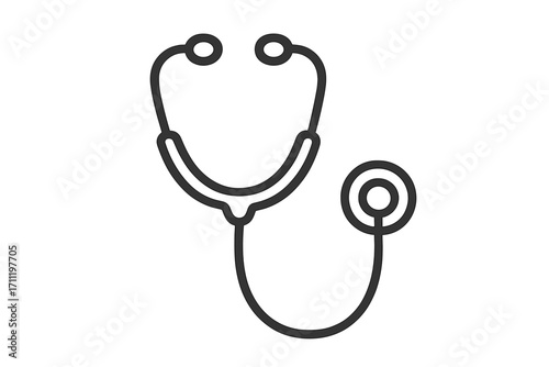 Stethoscope icon, medical equipment symbol for doctor or nurse. Vector line art illustration for healthcare, hospital, and cardiology concepts. Health checkup, diagnostic tool.