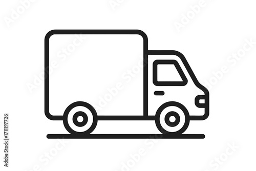 Delivery truck line icon. Shipping van symbol for logistics and transportation. Vector outline graphic for web, app, and e-commerce. Cargo freight and moving service.