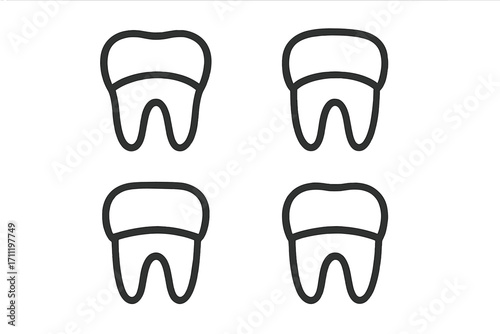 Dental crown outline icon set. Tooth restoration linear symbol. Dentistry, stomatology concept. Oral health and hygiene. Vector for web, apps, ads. Molar illustration.