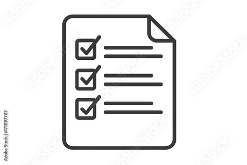 Checklist icon. To-do list with checkmarks. Concept of task completed, done, finished. Survey, form, document symbol. Project management, planning, success, achievement.