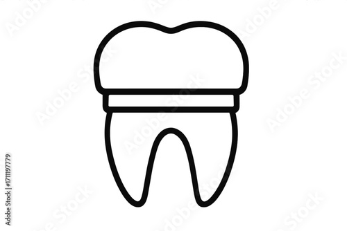 Dental crown outline icon. Tooth restoration simple line art symbol. Dentistry, stomatology or orthodontics sign. Dental care, treatment and implant concept vector.