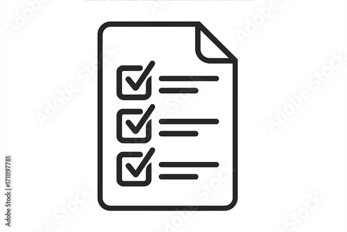 Checklist icon. To-do list with ticked boxes. Concept of completed tasks, passed exam, or survey. Project management symbol. Document, form, or agreement with approved checkmarks.