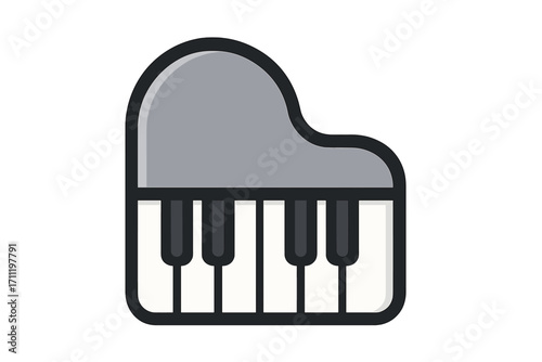 Grand piano icon music symbol. Musical instrument for classical concert, jazz festival. Music school logo. Keyboard for pianist, composer. Melody, harmony, song. Simple flat vector.