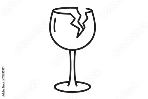 Broken wine glass line icon. Cracked wineglass vector illustration. Fragile symbol. Concept of accident, fragility, end of a party, damage, problem, bad luck, shattered.