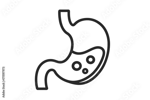 Stomach icon. Digestion symbol. Gastroenterology concept. Human internal organ. Digestive system anatomy. Healthy gut. Gastric acid, heartburn, bloating. Medical line logo.