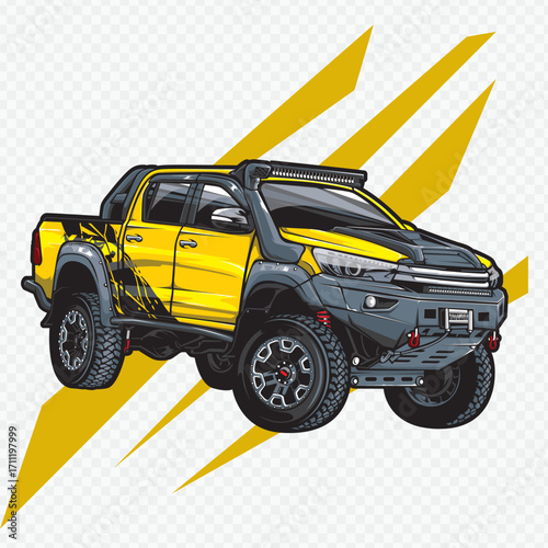 Yellow and Black Off-Road Pickup Truck with Custom Modifications.