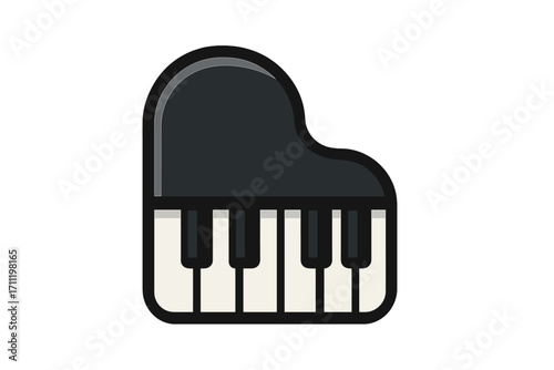 Grand piano symbol, musician keyboard icon. Vector cartoon illustration for music school or concert. Classical musical instrument logotype. Simple flat design element.