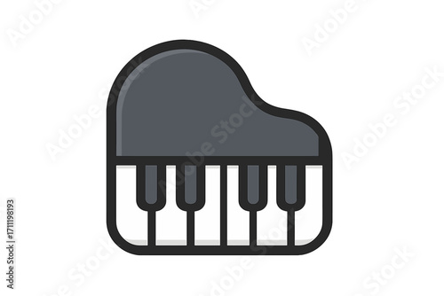 Grand piano icon vector illustration. Simple flat cartoon symbol for music, musician, or concert. Keyboard musical instrument for classical melody, audio, and sound design.