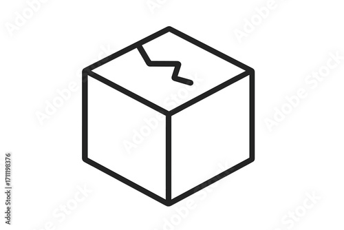 Broken box thin line icon. Damaged package, cracked parcel pictogram. Fragile cargo symbol. Delivery problem, defective goods concept. Simple linear vector for web design, apps.