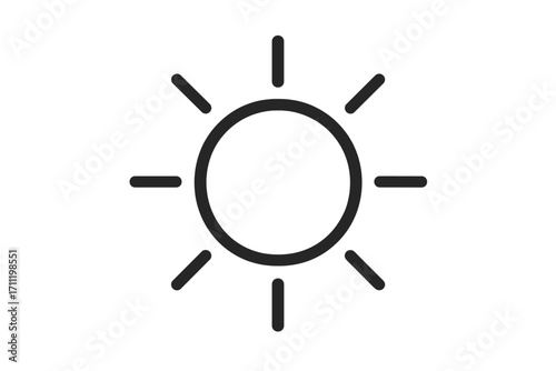 Sun icon in a linear style. Weather symbol for forecast. Vector cartoon illustration of a sunbeam. Sunshine, daylight and summer concept. Minimalist solar pictogram for app.