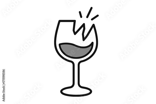 Broken wine glass icon. Fragile symbol vector illustration. Shattered drink glass concept for packaging, apps, and graphics. Unlucky, accident or disaster sign. Bad luck.
