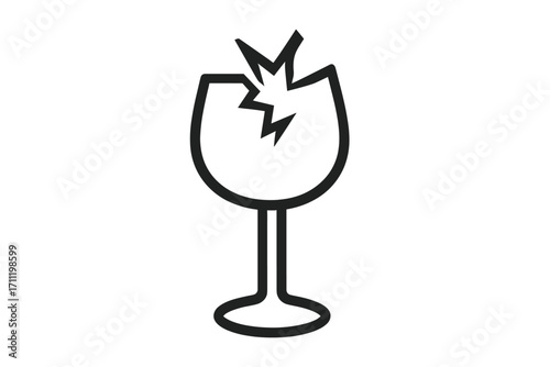 Fragile symbol thin line icon. Broken wine glass vector illustration for packaging, shipping, and logistics. Handle with care warning sign. Fragility concept outline design.