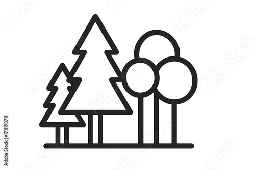 Stylish line icon set of forest trees with pine and round foliage for graphic design, websites, cards, books, articles, vector cartoon illustration, transparent background