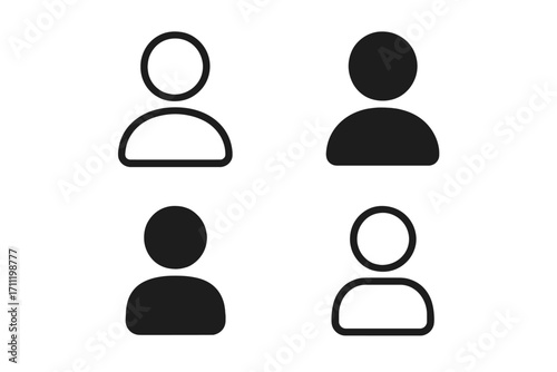 User avatar icon set for web & apps. Profile person symbol collection for social network. Minimalist account member login pictogram for UI UX design. Glyph solid & outline style.