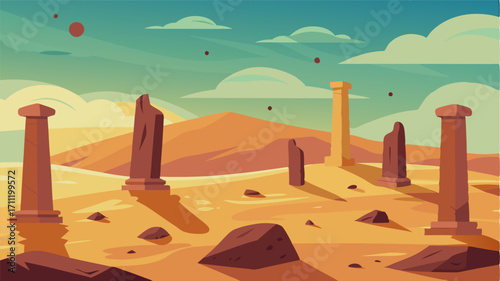 A windswept plain dotted with stone pillars remnants of an ancient ritual site where tribes once gathered to honor their ancestors.