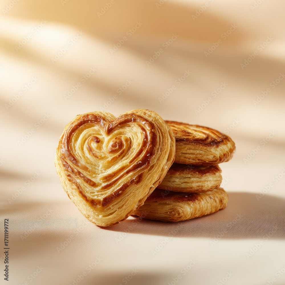 Fototapeta premium Delicious heart-shaped pastries with layered texture