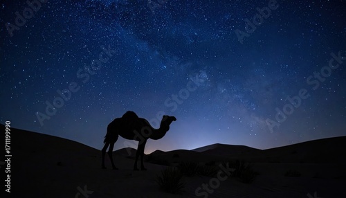 Wallpaper Mural Silhouette of a camel under a starry night sky Torontodigital.ca