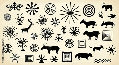 Ancient Rock Art Depicting Animals and Symbolic Geometric Shapes