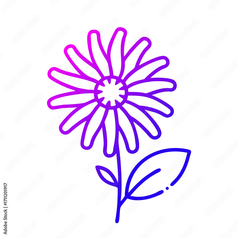 Obraz premium A vibrant daisy illustration with gradient colors against a clean background, showcasing nature's simple elegance. 