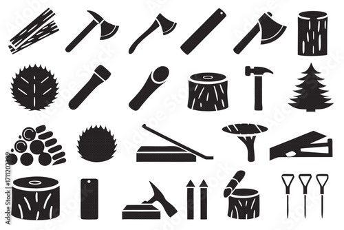 Lumberjack and woodworking icons