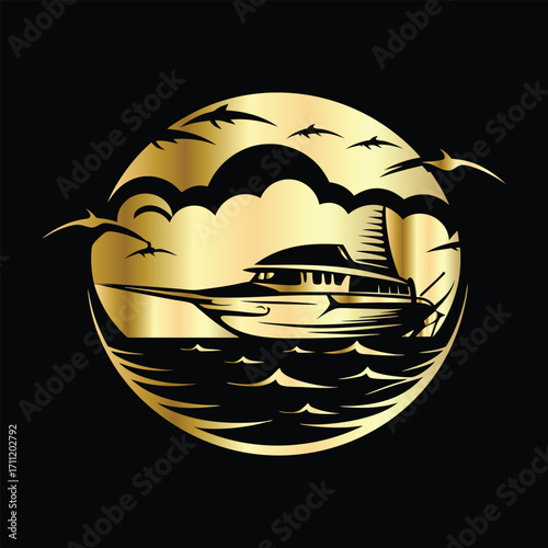 Golden Marlin Fish Logo Design – Luxury Sailfish Vector Emblem for Sport Fishing, Seafood Branding, Ocean Adventure Badge, Premium Fisherman Club Icon, Stylish Golden Logo Illustration.
