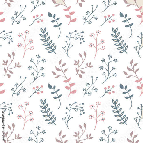 vintage inspired seamless botanical repeat pattern with stylized leaves branches and flowers for modern textile print