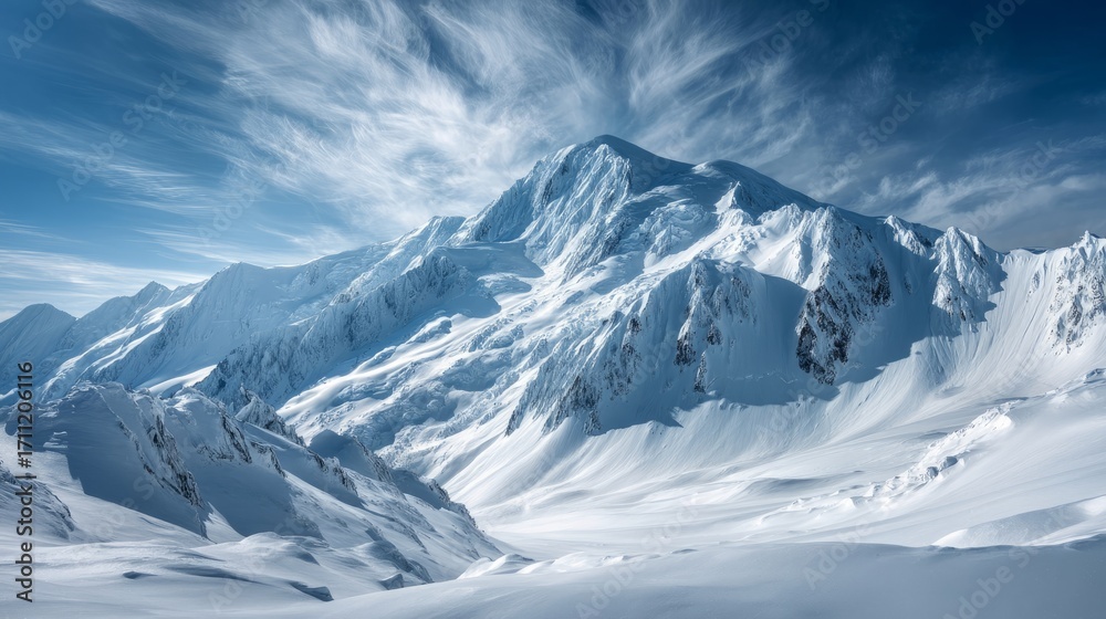 Fototapeta premium Breathtaking Snow-covered Mountain Peaks Under Clear Blue Sky