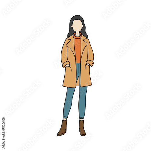 트랜치 코트를 입은 모델 일러스트
