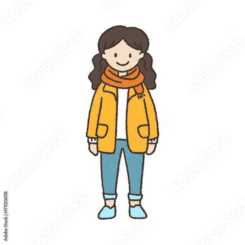 가을 복장을 한 귀여운 만화 캐릭터 일러스트