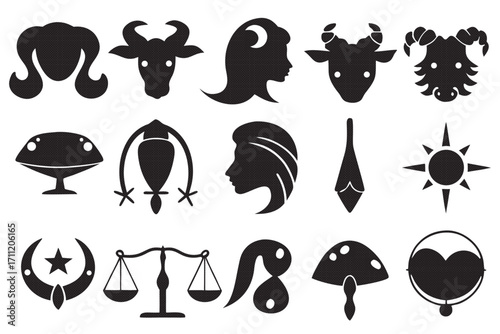 Zodiac signs silhouette icons