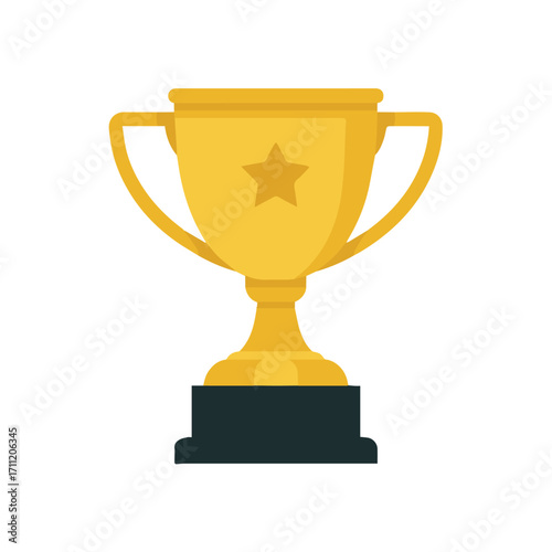 illustration of golden award trophy cup with star motif on pedestal for winner recognition and celebration
