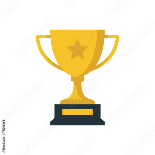 golden trophy cup vector with star emblem on black base for award ceremony and achievement graphic design