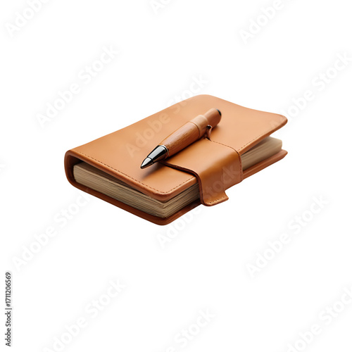 Leather notebook and pen