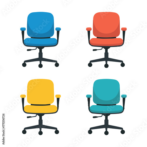 cushioned adjustable office chairs in vibrant blue red orange yellow teal with ergonomic armrests five wheel swivel base workspace seating