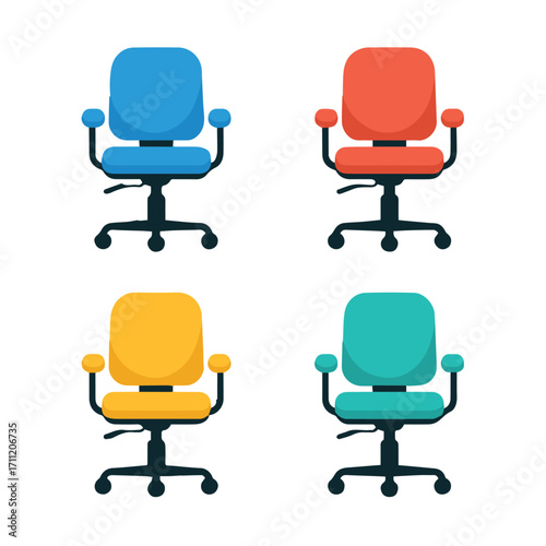colorful ergonomic office seating set in blue red orange yellow teal adjustable swivel chairs with cushioned backrest armrest five caster base