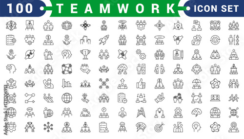 Teamwork icon set. Business team working together symbol. Co-worker, cooperation and collaboration icons. Solid icons vector collection.